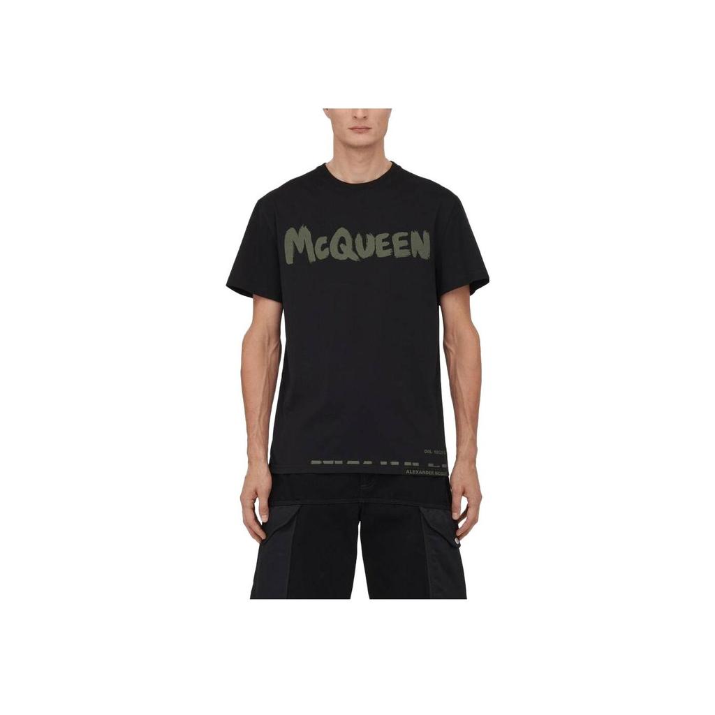 Alexander McQueen Graffiti T-Shirt Black/Khaki Men Tops 622104-QTAAC-0519