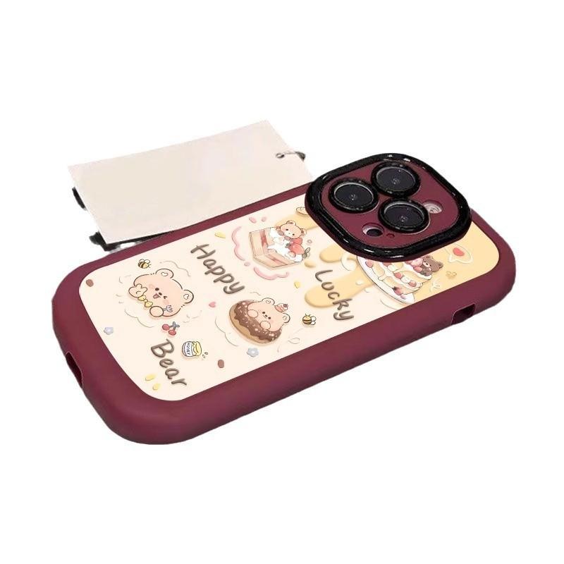 For Apple 16promax Mobile Phone Case Oil Painting Cake Bear Painting for IPhone15 Puff 13 Cartoon