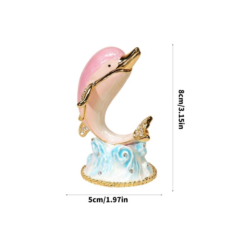 Elegante Delfinform Schmuckschatulle Handgefertigtes Heimdekorations-Ornament Legierungstextur Geeignet für Ringe Halsketten Aufbewahrung