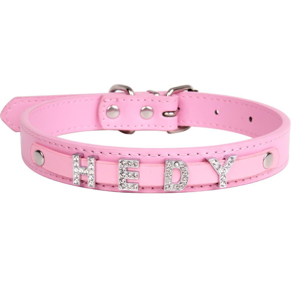 Glowing Rhinestone Pet Collar: PU Leather DIY Name Necklace for Cats & Dogs