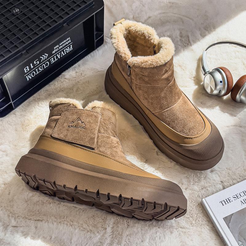Extra Large Size Winter Zipper Snow Boots Men's Warm Fleece Thickened Cotton Shoes High Top Short Boots Tooling Horse