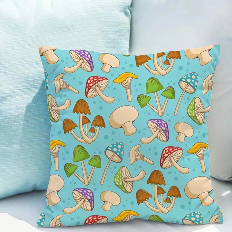 Bed Pillowcases for Pillows Fluorescent Mushroom Cushions Double-sided Printing Pillowcase 45*45 Cushion Covers 45x45 Cover Sofa