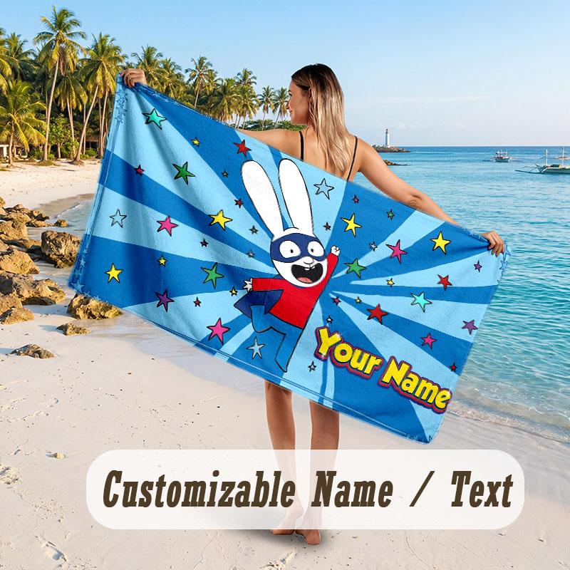 Personalized Beach Towel,Simon Super Rabbit Custom Printed Name Text, Super Absorbent Towel For Beach Vacation