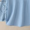 ZANZEA Women Casual Round Neck Loose Lace Splice 3/4 Sleeve Blouse