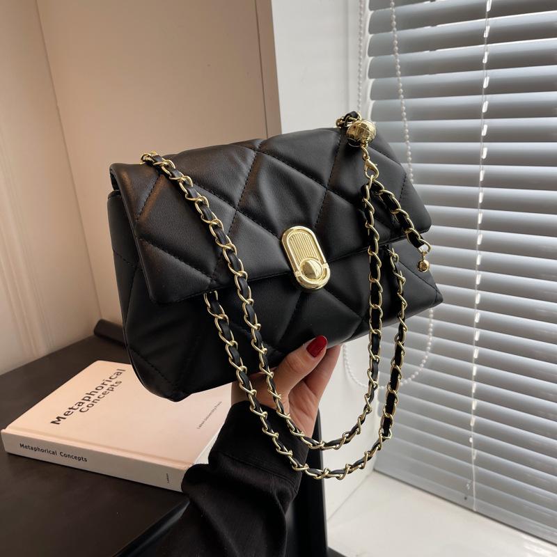 

Rhombus chain bag women s versatile new niche design shoulder messenger bag high-end small square bag чёрный