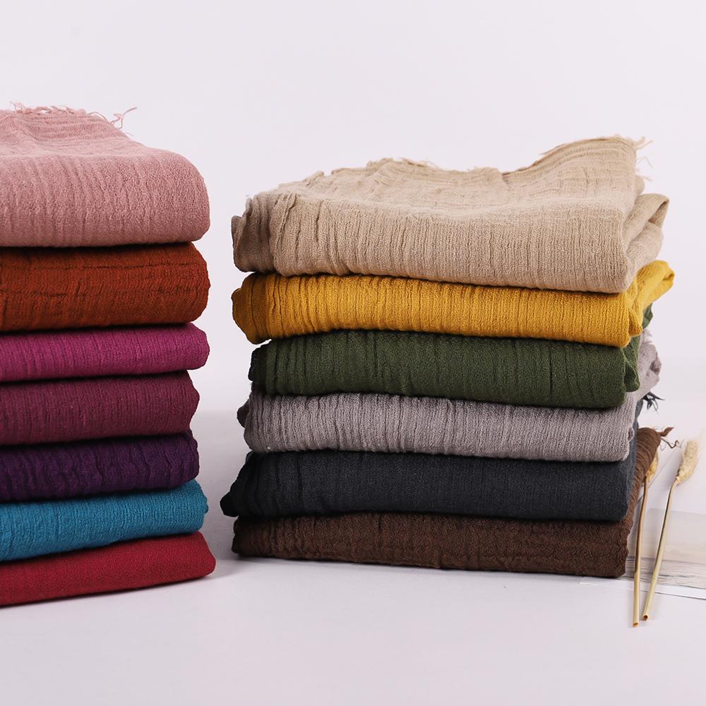 Fashion Designer Linen Cotton Scarf Women Solid Color Muslim Hijab Scarves Shawls Plain Big Pashmina Wrap Head Hair Scarf