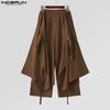 INCERUN Men Elastic Waist Irregular Layers Fake Two-piece Casual Loose Pants Trousers