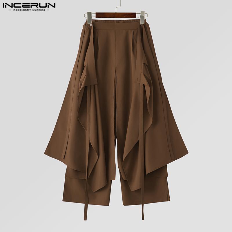 INCERUN Men Elastic Waist Irregular Layers Fake Two-piece Casual Loose Pants Trousers