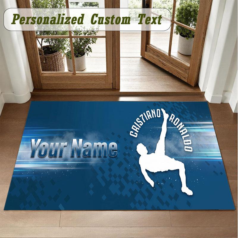 Crystal Velvet Square Rug Custom NameCristiano Ronaldo Pattern Non Slip Home Floor Decor Rug