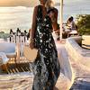 Deep V Neck Sleeveless Waist Tight Flowy Hem Sexy Dress Women Bronzing