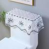 Toilet Tank Cover  Full-Coverage Fabric with Elegant Lace Design, Hideous Bathroom Fixture Cover White Quilted Pattern with Black Floral Embroidery