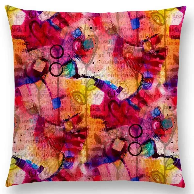 Butterfly Dream Love Flowers Sofa Throw Pillow Case Soul Heart Tulip Golden Circles Floral Stained Glass Colorful Cushion Cover