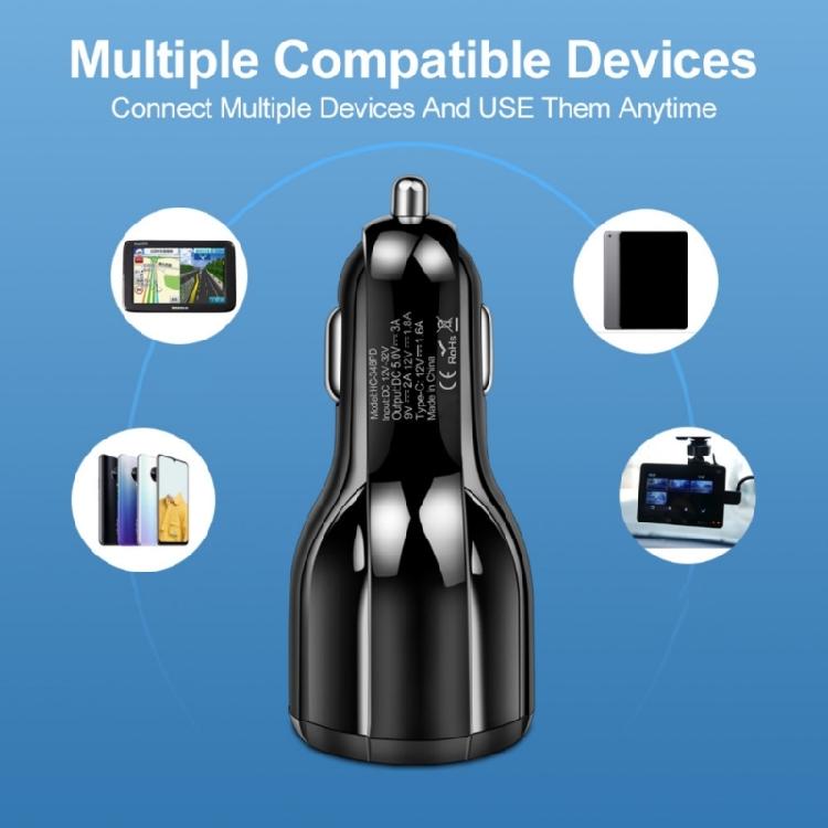 Total 30W Intelligent Car Charger 2-Port Rapid Car Charging Solution Car Fast Charging Adapter Support QC3.0 Charging