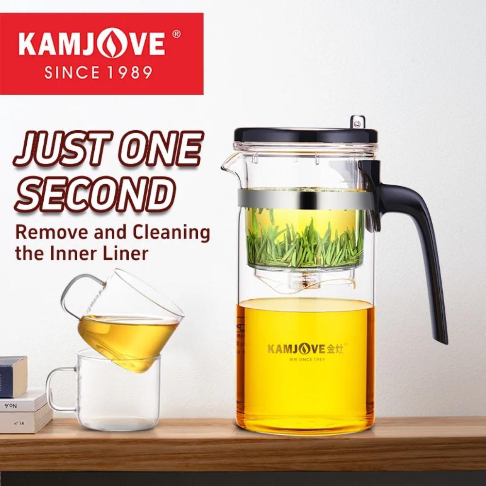 KAMJOVE Multi Style Glass Kung Fu Tea Pot, One click Filter, Kung Fu Teapot Press, Auto Open Art Portable Teacup, 500ml-750ml