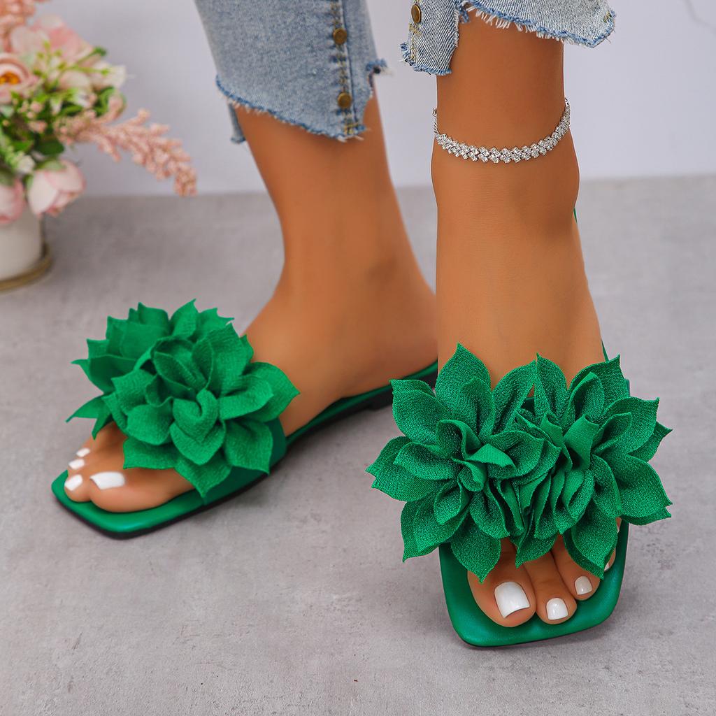 Flat-heeled Slippers, Women's Shoes, Square-toe Shoes, Beach Sandals