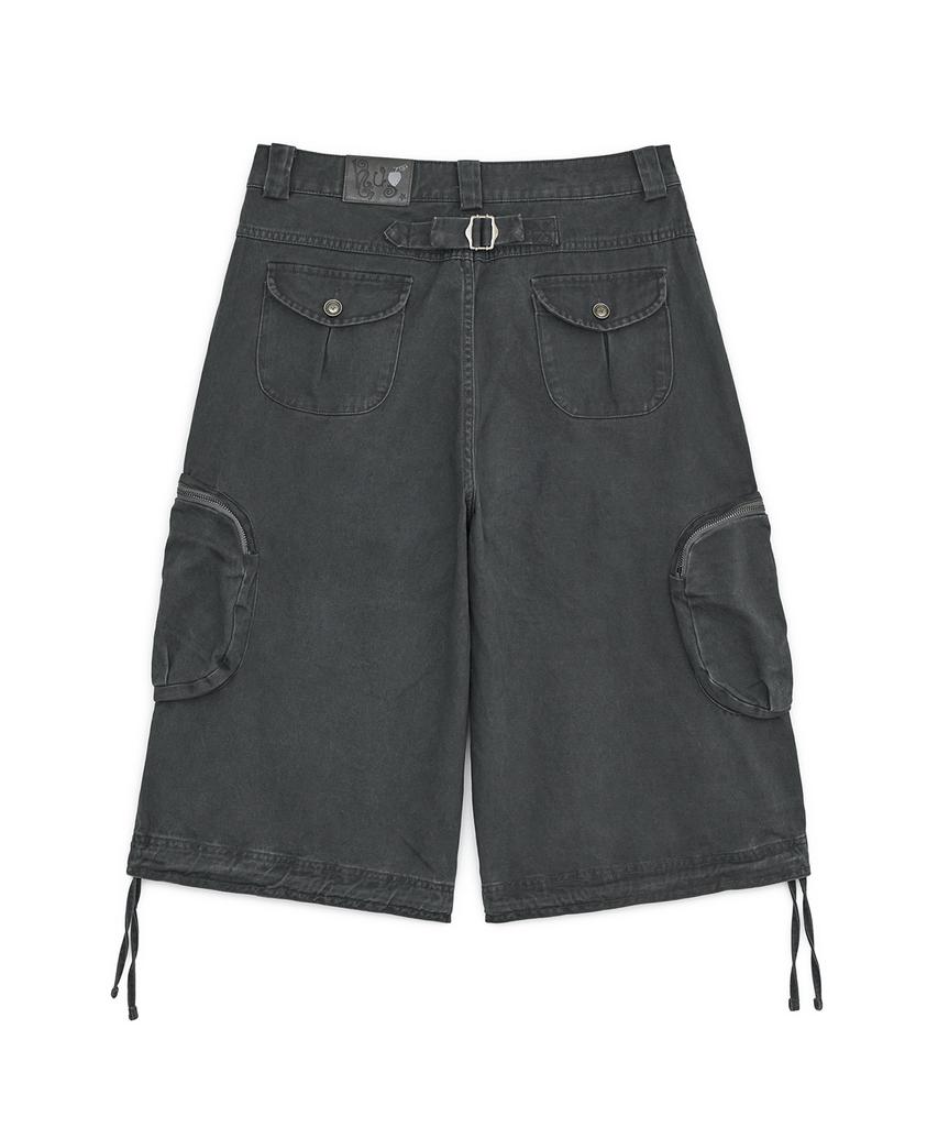 HUG YOUR SKIN Washed Bermuda Cargo Pants (Charcoal)