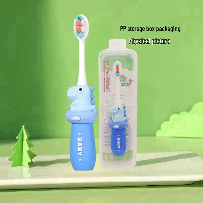 Children's Cartoon Dinosaur Toothbrush, Ages 3-12, with Cute Non-slip Handle & Soft Bristles for Gentle Oral Care
