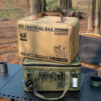 Tactical Camping Storage Bag 42L Utility Organizer Tote with Dividers Waterproof Oxford Fabric Collapsible Cookware Organizer for Camping Travel Car