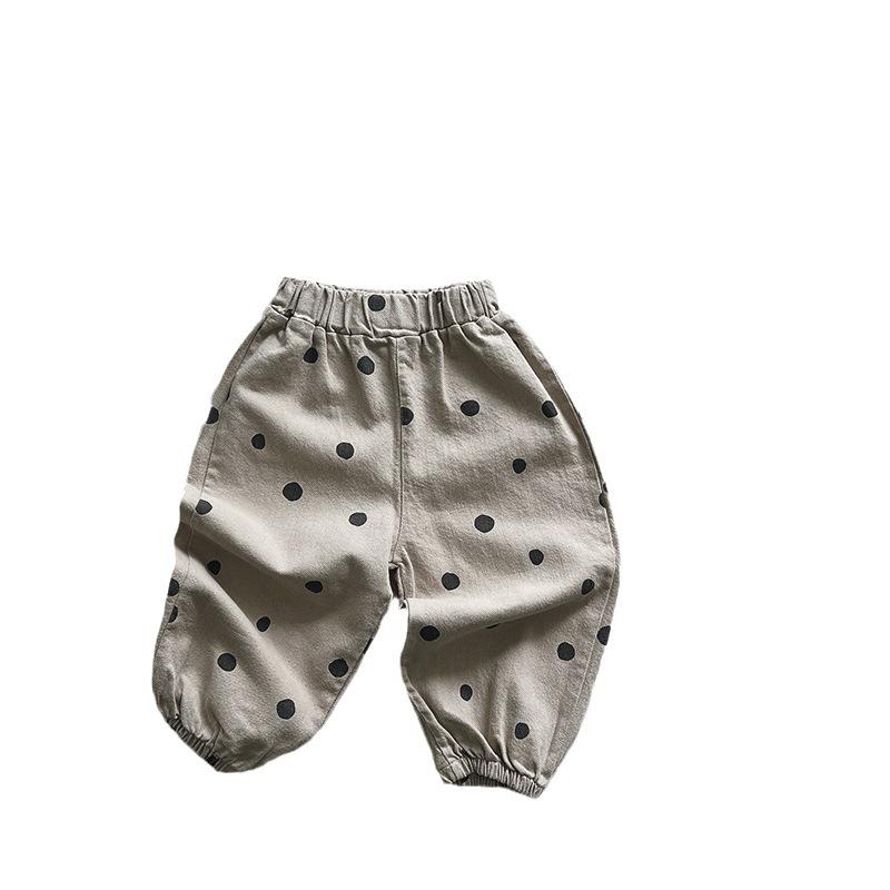 Kids' Polka Dot Korean-Style Drop-Crotch Pants – Spring/Autumn Casual Wide-Leg Design