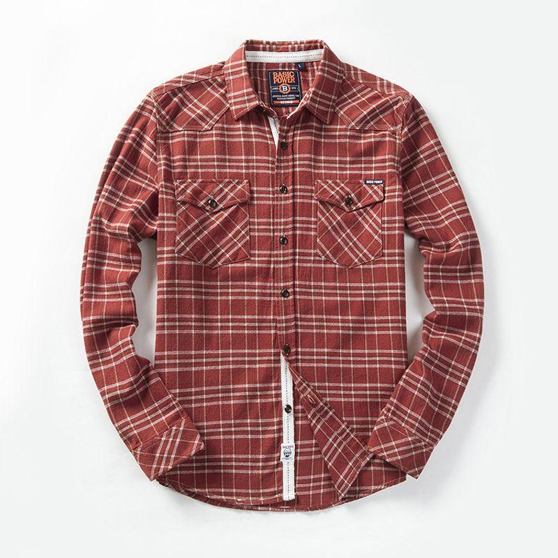 American vintage Heavy Pure Cotton Stiff Cargo Long sleeve Plaid Shirts Outerwear Men's Autumn and Winter Foreign Trade Men's Shirt