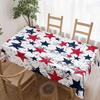 Unabhängigkeitstag Blumengirlande Wasserdichte Rechteckige Tischdecke Rote Blaue Blume Stern USA Flagge Tischabdeckung für Abendessen Küche