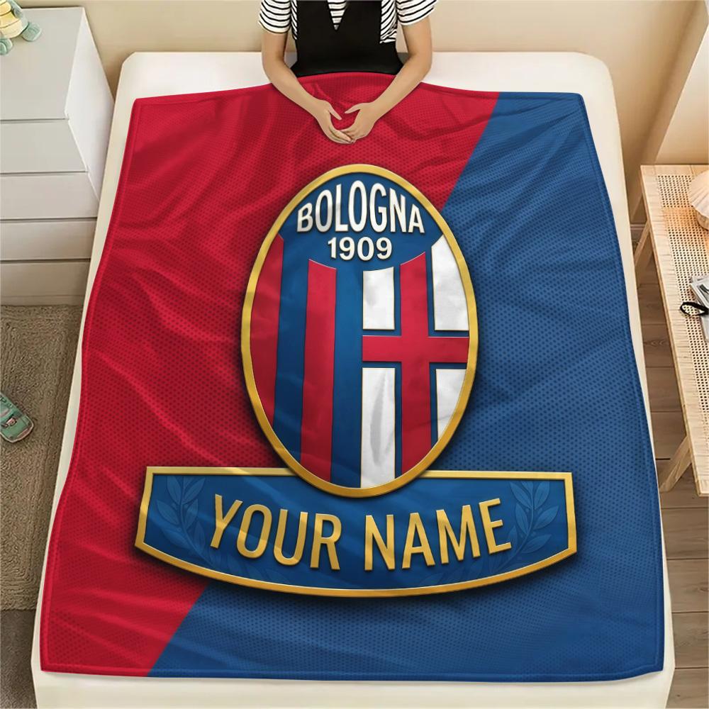 Custom Name Bologna FC2 Flannel Blanket, High quality Comfortable for All Seasons, Home Decor, Warmth and Comfort