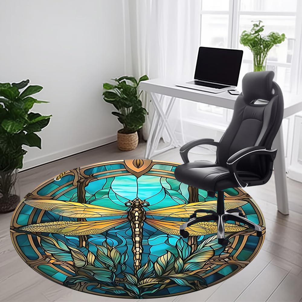 1PC Dragonfly StainedGlass Office Round Area Rug, Mat Suitable ForOffice, Under Office Chairs Bedroom Living Room Home Decor, Room Deco