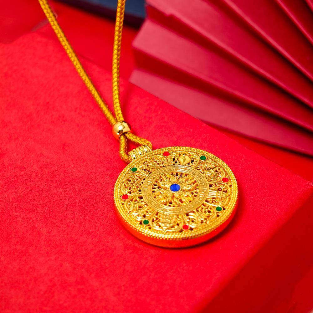 Древний Метод Счастливый Ваджра Компас Подвеска Ожерелье - Стойкий Цвет, Песочное Золото, Красный и Зеленый в Новом Китайском Национальном Стиле для Женщин