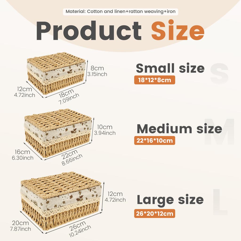 3Pcs Rattan Woven Storage Basket Stackable Food Towels Clothing Basket Cosmetic Rectangular Storage Box Home Kitchen Supplies