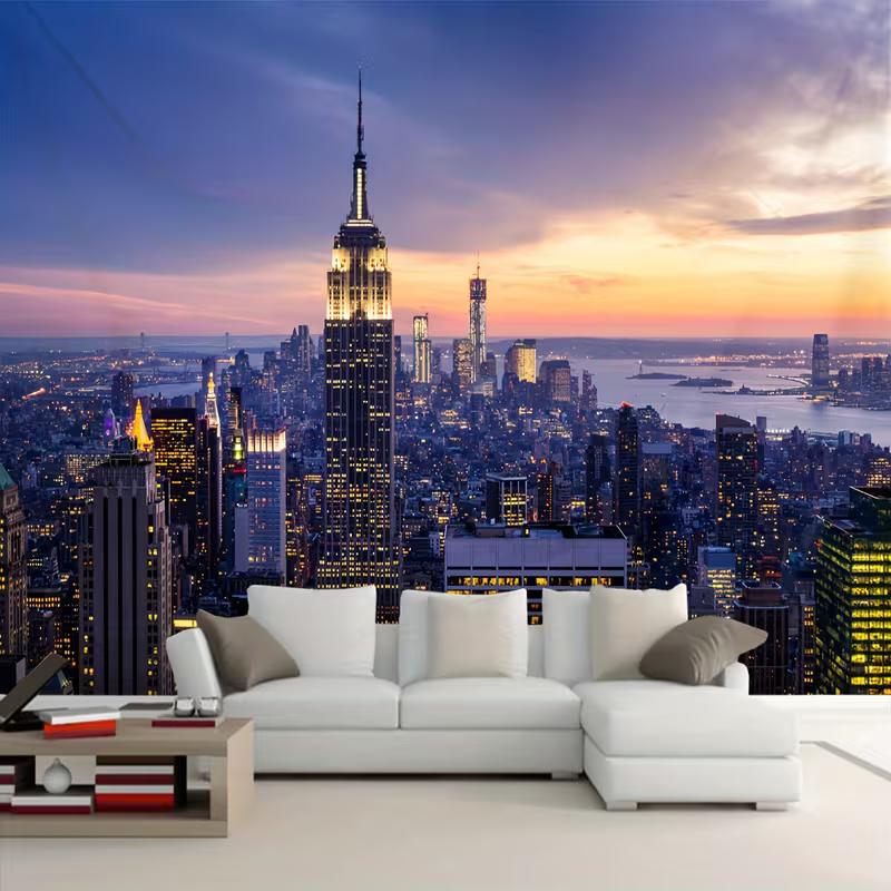 New York Sunset Skyline Tapestry - Empire State Building Cityscape Wall Hanging