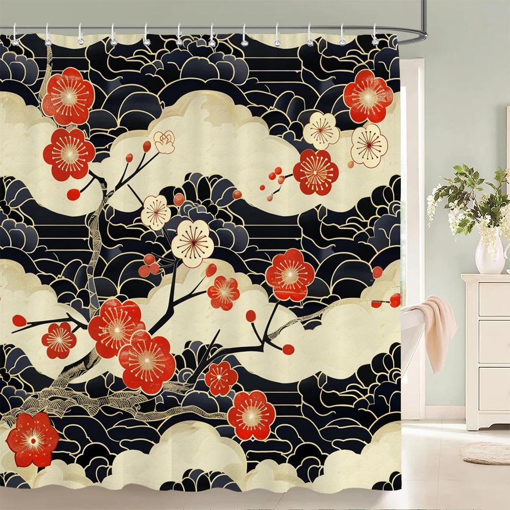 

ZYQ01Home shower curtains for bathroom waterproof fabric Japanese flower style bathroom Curtains with hooks decorative curta6Bn% W90xH180cm