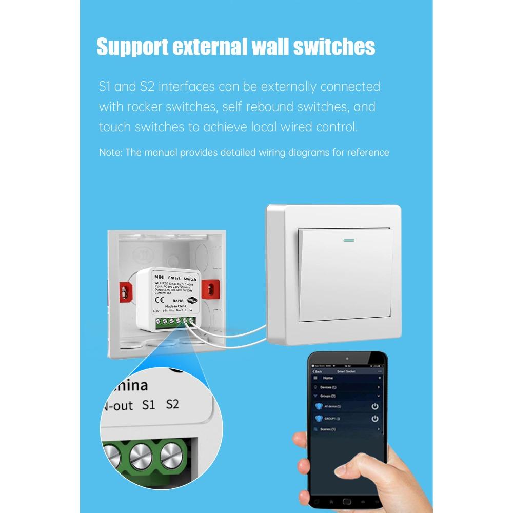 Interruptor WiFi, relé, interruptor inteligente, interruptor remoto con cableado de fase/neutro, control por aplicación con temporizador, compatible con Alaxe.