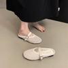 Flat bottom soft bottom bag head slippers women's outer wear 2025 summer new one-word belt Mary Jane woven hollow lazy shoes
