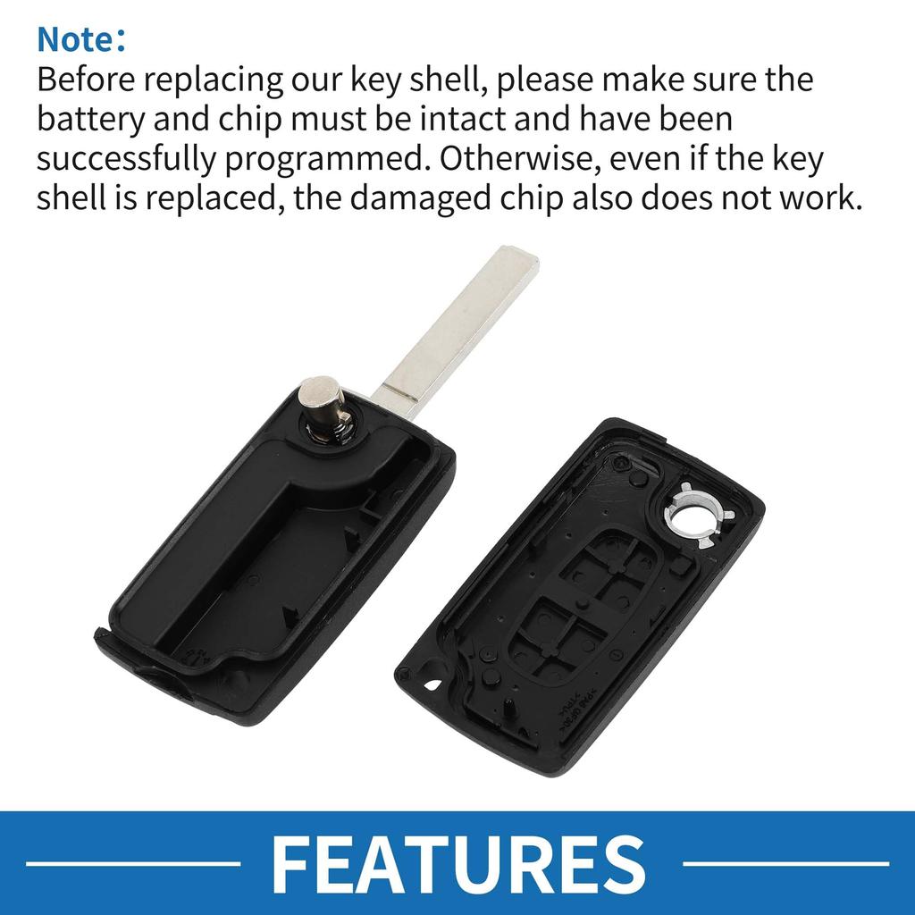 [A ABSOPRO] Kompatibilní s CITROEN 2tlačítkovým pouzdrem klíče, pouzdro dálkového klíče pro bezklíčový vstup, náhrada pouzdra klíče pro C3 Picasso 2008-2015