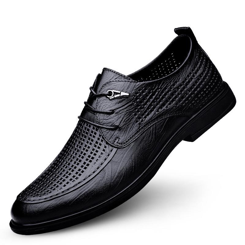 Men s Autumn Round Toe Lace-up Hand-stitched Leather Shoes - Formal Casual Work Shoes 43 черный полый