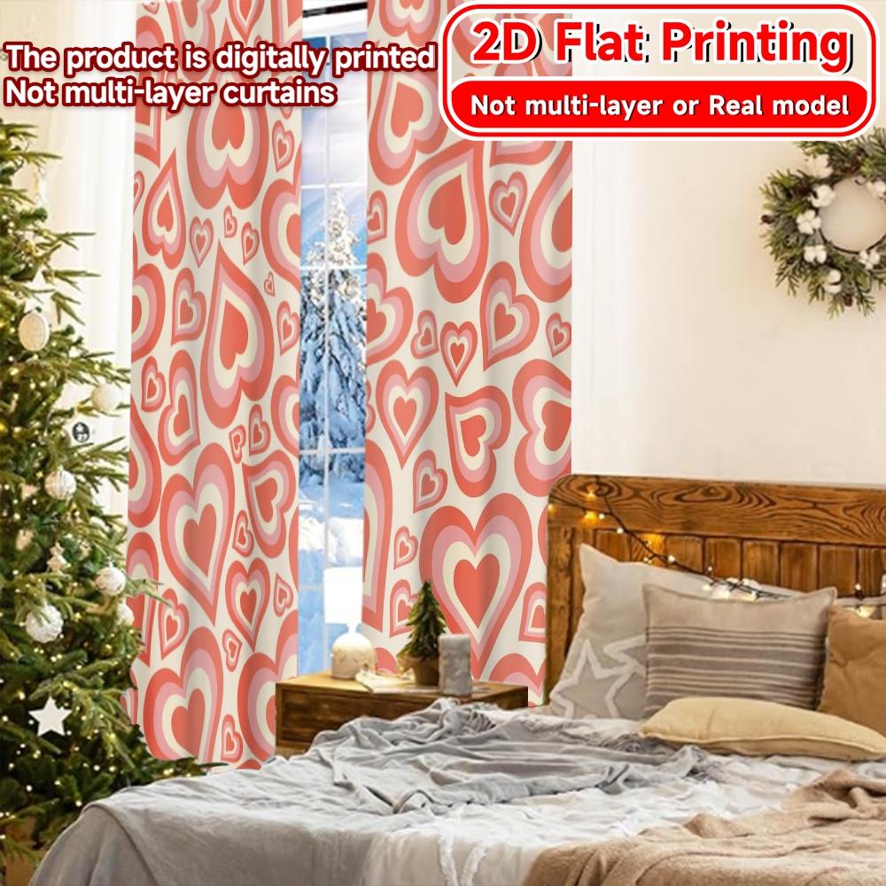2D Flat Printing  2pcs Heart Cascade Fashionable Modern Curtains Yarn Curtains Decorations Inside Ldeal for Living Room   Bedroom