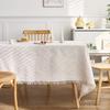 Französische Creme Baumwolle Leinen Tischdecke Waffelstruktur Rechteckig Esstischdecke Quastenrand Waschbar Bauernhaus Küche Couchtisch Abdeckung Dekoration