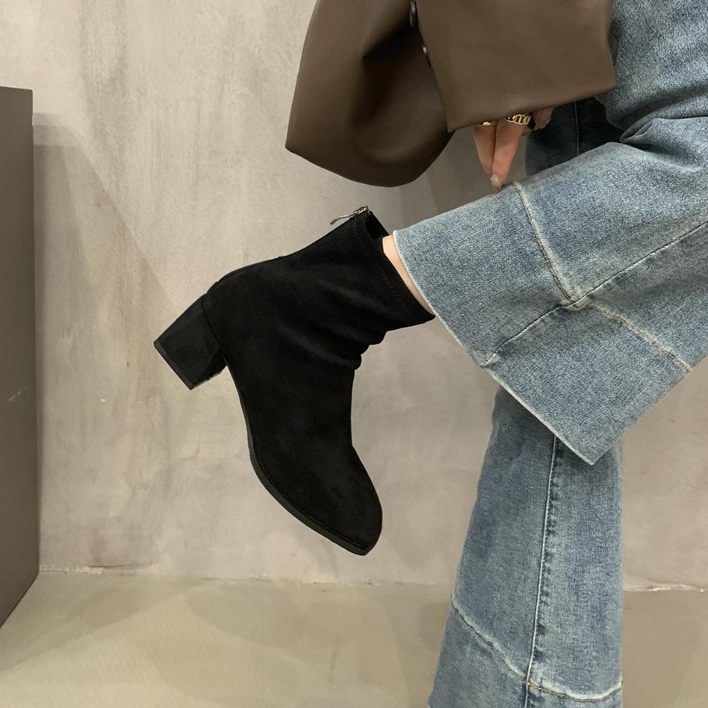 Coarse Heel Khaki Small Short Boots Women's Shoes Autumn and Winter Korean Foreign Style Ankle Boots Martin Boots