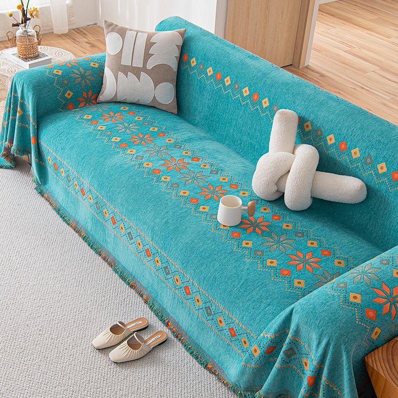 Bohemian Style Geometric Grid Couch Cover Chenille Material Anti Slip Cat Paw Sofa Cushion Four Season Universal Home Decoration