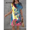 Sommerkleid für Damen, mehrfarbig, 3D-Druck, kurzärmelig