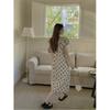 Sweet age-reducing contrasting color polka dot bubble sleeve dress women's summer new lace-up thin sweet medium and long dress