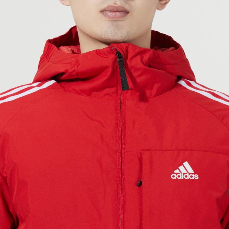Adidas 3ST Down Jacket With Logo Print, Pocket Stripes, And Hood Men Outerwear Red H23082