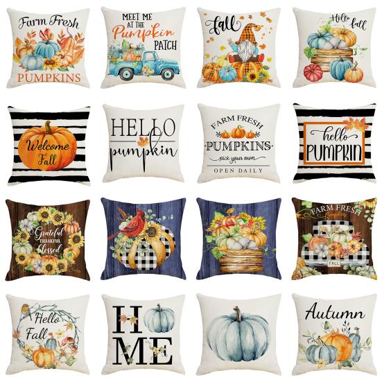 Cushion Case Single Side Printed Decorative Flax Fashion Farmhouse Thanksgiving Home Cushion Case Daily Use
