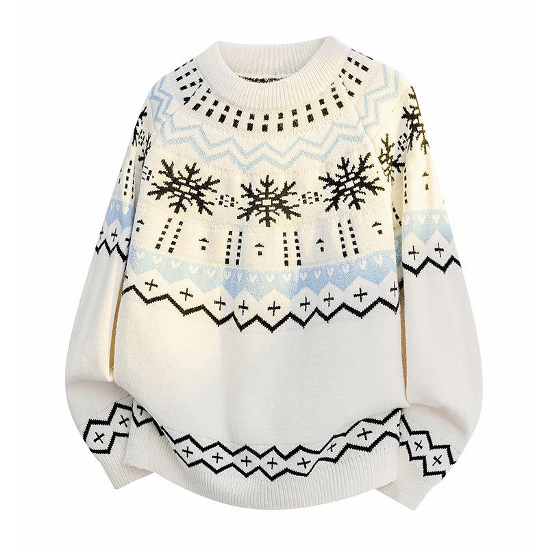 Pullovers Long Sleeves Sweaters Unisex Sweater Paragraph Autumn Winter Retro Floral Pattern Loose Round Neck Design Sense of The Bottoming Knitwear