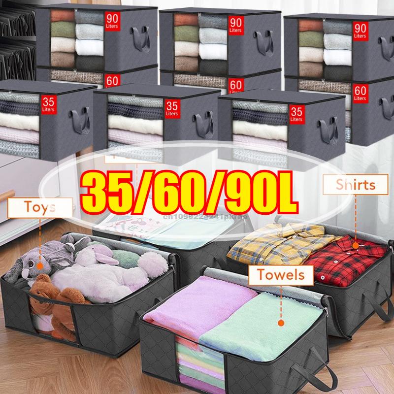 Closet Organizers and Storages Clothes Storage Bag Blanket Storage Foldable Storages Bin Sturdy Sewn By 3 Layers Fabrics with Re