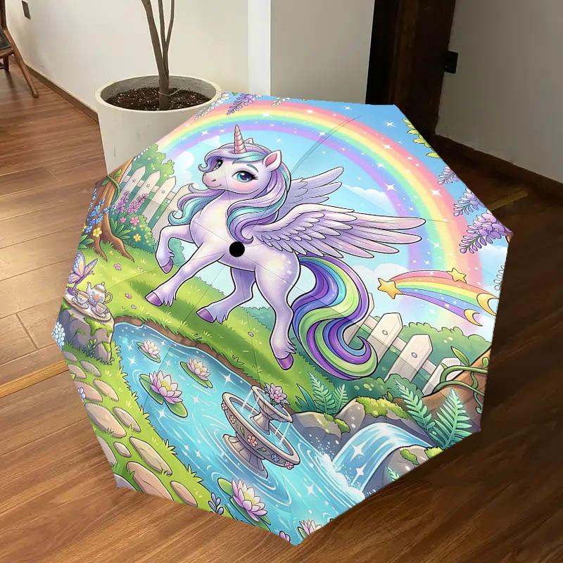 1PC Unicorn Fantasy Umbrella-8-Rib Reinforced Portable Folding Travel Suitable for All Seasons Outdoor Daily Use  -J0363