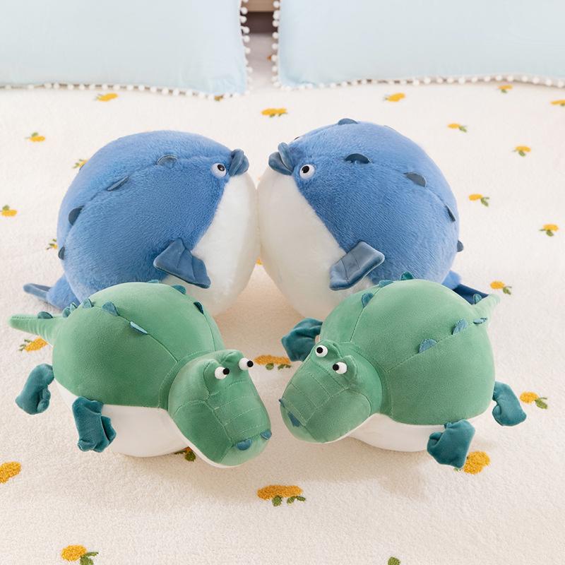 New Cute Crocodile Plush Toy Puffer Fish Round Doll Funny Rag Doll Children and Girls Gift