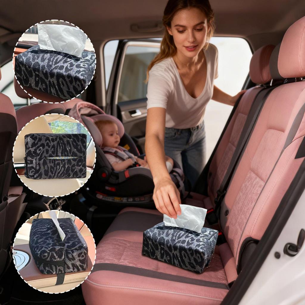 Taschentuchbox für Auto Leopardenmuster Reißverschlusstasche Taschentuchboxhalter für Auto Organisation für Auto LKW SUV Limousine Rücksitz Kopfstütze