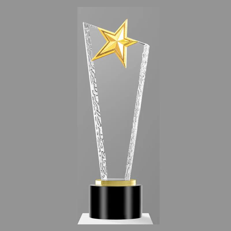 Customized High Grade Metal Gold, Silver, Copper Crown, Eagle, Pentagram, Awards, Commemorative Blade Shape, Crystal Trophy, 1Pc