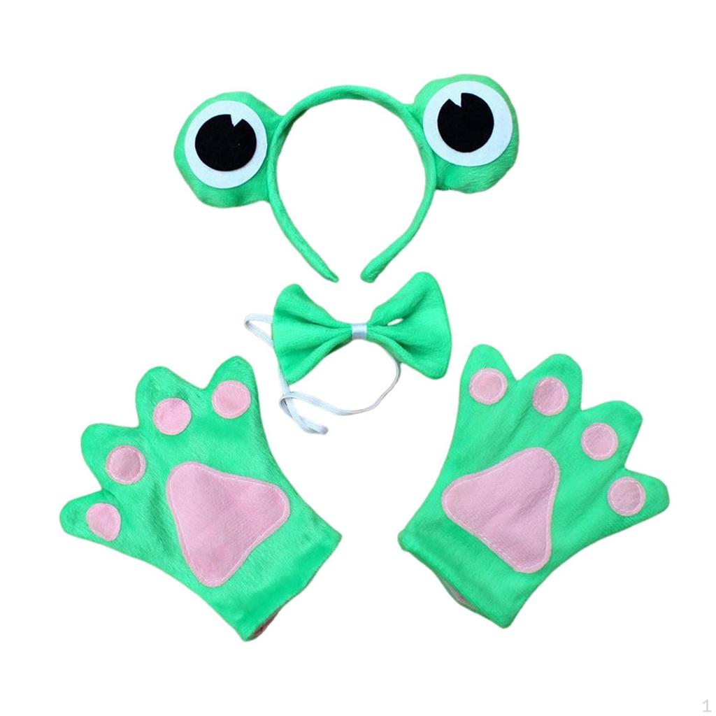 4 Pieces Animals Costume Set Animal Headband Gloves Bowtie and Tail for Stage Performance